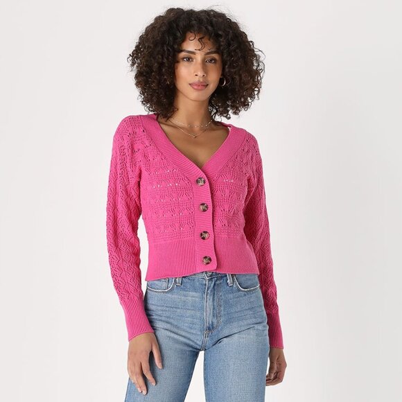 Lulus Sweaters - Lulus Pink Knit Button-Up Cardigan | Show and Pointelle - Excellent Condition!